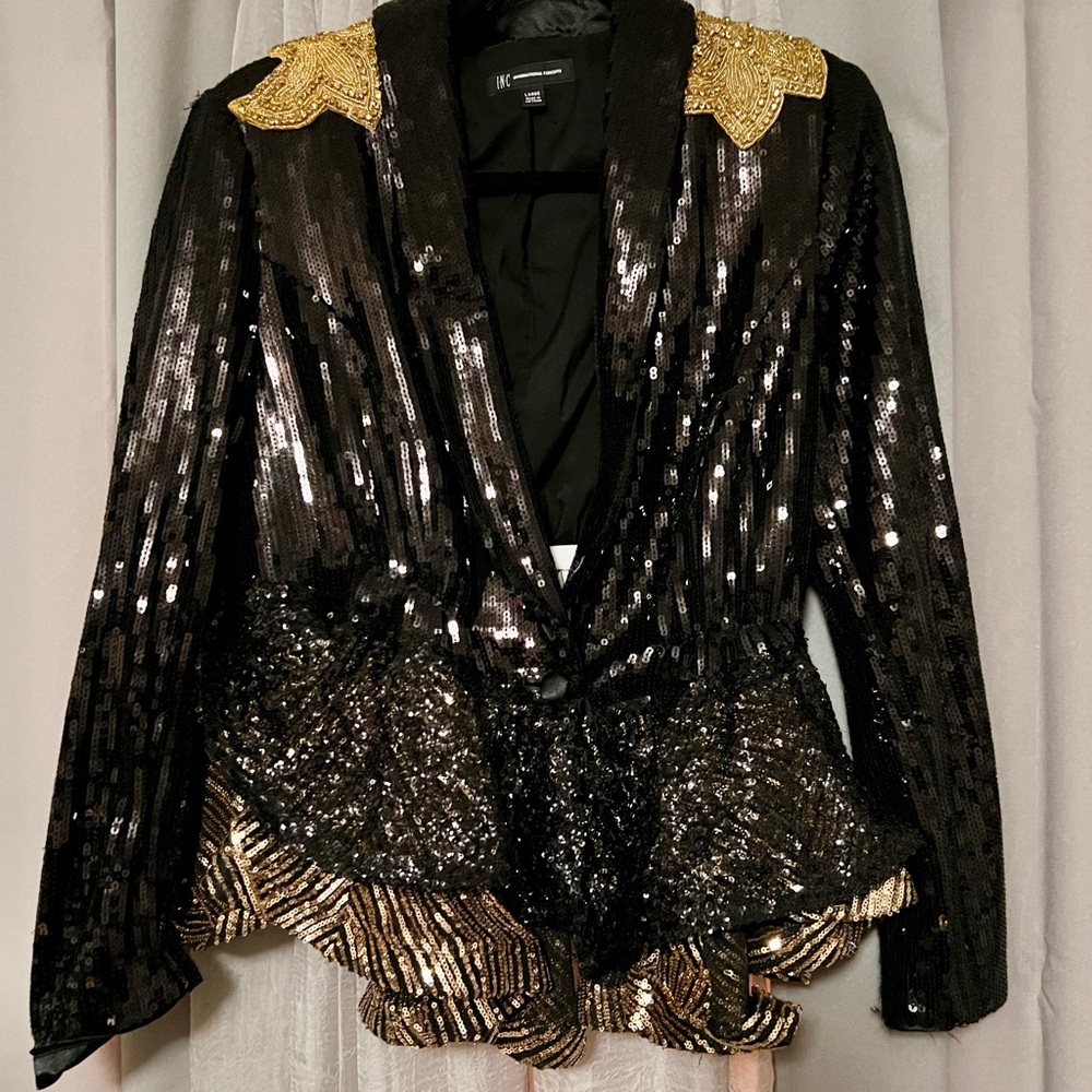 INC International Concepts Black and Gold Sequin Blazer